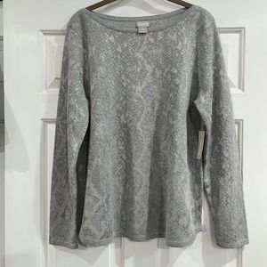 CHICO’S TEXTURED ANIMAL-PRINT BATEAU-NECK SWEATER